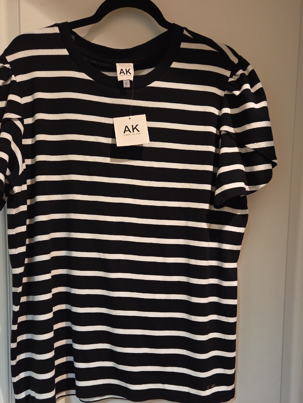 Anne Klein Black & White Striped Short Sleeve Tee